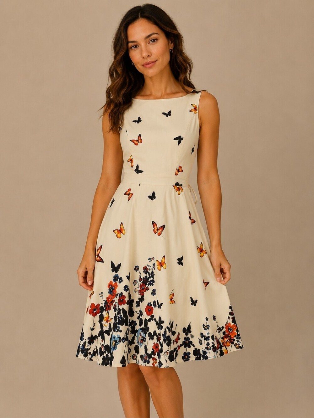 Retro Butterfly Fit & Flare Tie Back Sleeveless Knee Length Fairycore Dress